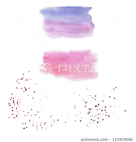 A set of lilac-pink watercolor stains and splashes. Isolated watercolor illustration in a la prima style for postcards, interiors, spring holidays, packaging, and poster printing. A set of lilac-pink watercolor stains and splashes. Isolated watercolor illustration in a la prima style for postcards, interiors, spring holidays, packaging, and poster printing. 135924086