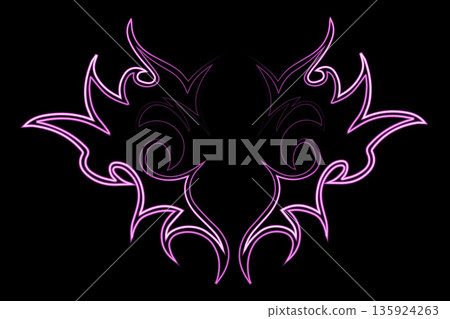 Vector isolated illustration cybersigilism, neo tribal gothic style tattoo with neon effect Vector isolated illustration cybersigilism, neo tribal gothic style tattoo with neon effect 135924263