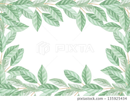 Restangular frame of the leaves. Handmade watercolor illustration. For packaging design, cards, cover, wallpaper, prints, product labels and fabric. 135925434