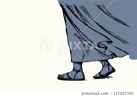 Vector drawing. A feet walking on the ground 135925595
