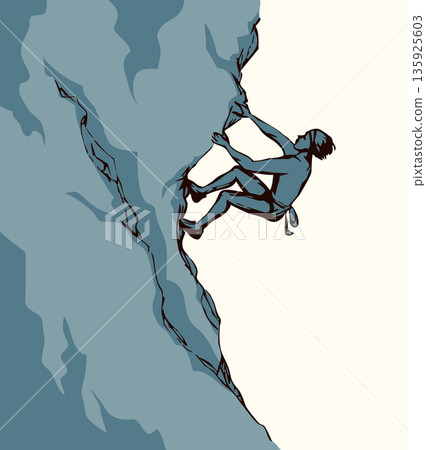 Vector illustration of a rock climber climbing a mountain. Vector illustration of a rock climber climbing a mountain. 135925603