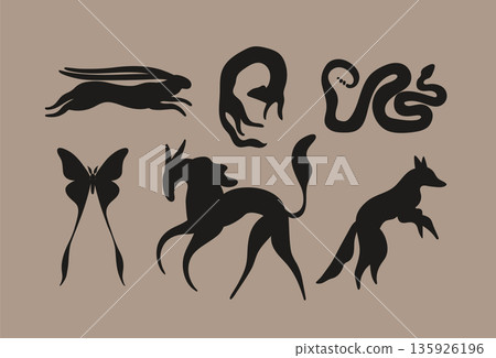Animals set in modern art style beige Animals set in modern art style beige 135926196