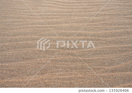 Golden sandy beach texture with natural wind-formed ripples on coastal shore, background surface Golden sandy beach texture with natural wind-formed ripples on coastal shore, background surface 135926406
