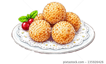 Illustration of Chinese sweets sesame dumplings 135926426