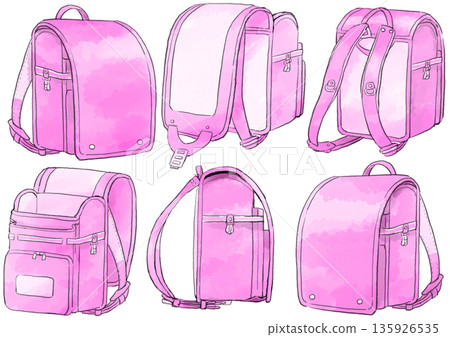 粉紅色書包插畫，手繪水彩風格 135926535