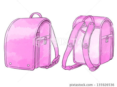 粉紅色書包插畫,手繪水彩風格 粉紅色書包插畫,手繪水彩風格 135926536