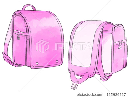 Pink school bag illustration, hand-drawn, watercolor style Pink school bag illustration, hand-drawn, watercolor style 135926537