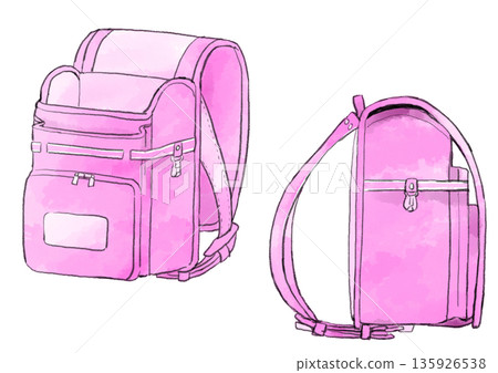 Pink school bag illustration, hand-drawn, watercolor style Pink school bag illustration, hand-drawn, watercolor style 135926538
