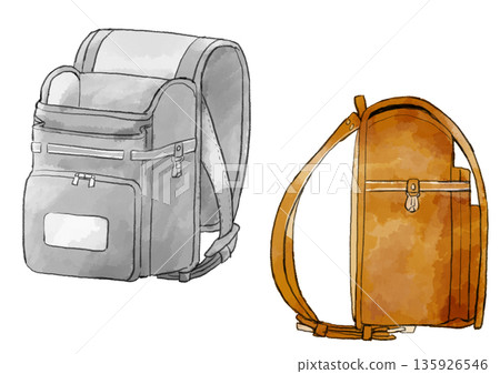 灰色和駝色書包插圖，手繪水彩風格 135926546