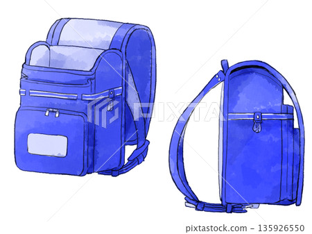 藍色書包插畫,手繪水彩風格 藍色書包插畫,手繪水彩風格 135926550