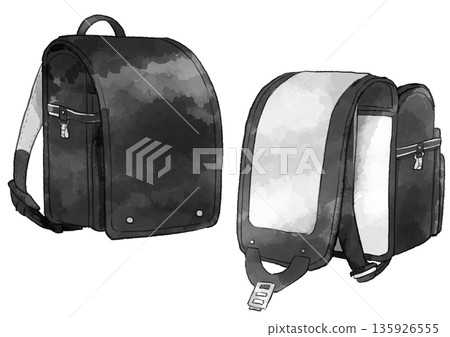 黑色書包插圖,手繪水彩風格 黑色書包插圖,手繪水彩風格 135926555