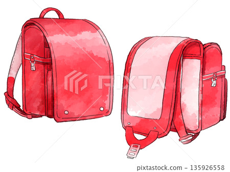 手繪水彩風格的紅色書包插圖 手繪水彩風格的紅色書包插圖 135926558