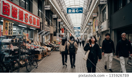 Arcade shopping street scene Arcade shopping street scene 135926789