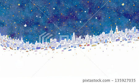 Hand-drawn illustration of a starry sky and night view 135927035