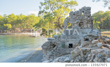 Ruins of the ancient city of Phaselis in Lycia in modern Turkey. Ruins of the ancient city of Phaselis in Lycia in modern Turkey. 135927071