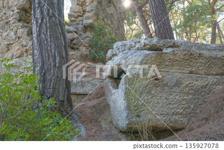 Stone Tomb in Phaselis Ancient Necropolis in Turkey. Stone Tomb in Phaselis Ancient Necropolis in Turkey. 135927078
