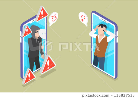 3D Isometric Flat Vector Illustration of Call Scam, Alert On Deceptive Phone Calls 3D Isometric Flat Vector Illustration of Call Scam, Alert On Deceptive Phone Calls 135927533