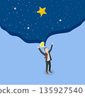 3D Isometric Flat Vector Illustration of Dream Big, Man Standing With Arms Outstretched Under Vast Open Space 135927540