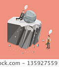 3D Isometric Flat Vector Illustration of Sabotage, Businessman Using Rock To Eliminate Competitor In Business Feud 135927559