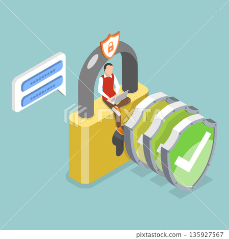 3D Isometric Flat Vector Illustration of Multi Layered Security, Sophisticated Cyber Defence Framework 135927567