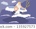3D Isometric Flat Vector Illustration of Poseidon, Greek God, Deity Of Sea, Storms, Earthquakes, Horses 135927573