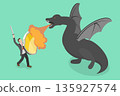 3D Isometric Flat Vector Illustration of Courage, A Businessman Battling A Dragon 135927574