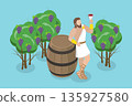 3D Isometric Flat Vector Illustration of Dionysus, Greek God, Patron Of Wine, Fertility, Madness, Worship, And Theatre 135927580