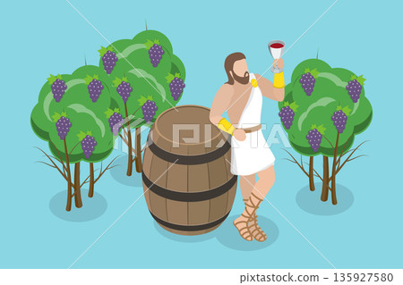 3D Isometric Flat Vector Illustration of Dionysus, Greek God, Patron Of Wine, Fertility, Madness, Worship, And Theatre 135927580