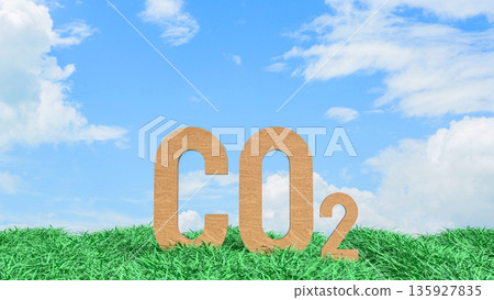 Carbon Dioxide CO2 Emissions Concept in Green Grass Field 3d render. 135927835