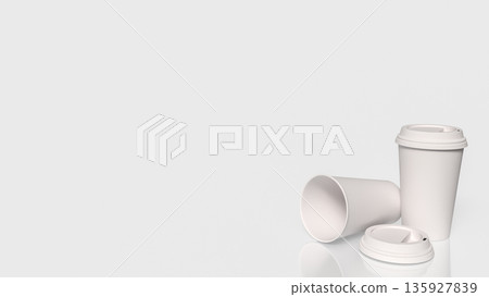 Minimal White Paper Coffee Cups Mockup with Clean Background 3d render. Minimal White Paper Coffee Cups Mockup with Clean Background 3d render. 135927839