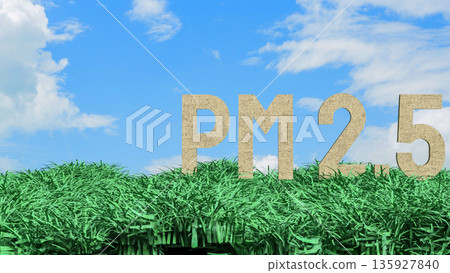 PM25 Air Pollution Level Concept in Green Grass Field 3d render. PM25 Air Pollution Level Concept in Green Grass Field 3d render. 135927840