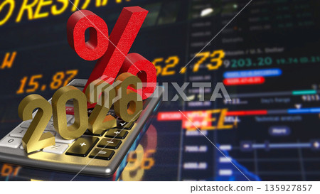 Tax Year 2026 Percentage Rate Analysis With Calculator And Financial Data 3d render. 135927857