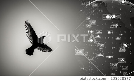 A philosophical futuristic visual that symbolizes the contrast between technology and freedom A philosophical futuristic visual that symbolizes the contrast between technology and freedom 135928577