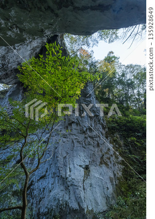 The first gate of Rashomon, a huge natural bridge and limestone cave in Kusama, Niimi City, Okayama Prefecture, Japan The first gate of Rashomon, a huge natural bridge and limestone cave in Kusama, Niimi City, Okayama Prefecture, Japan 135928649
