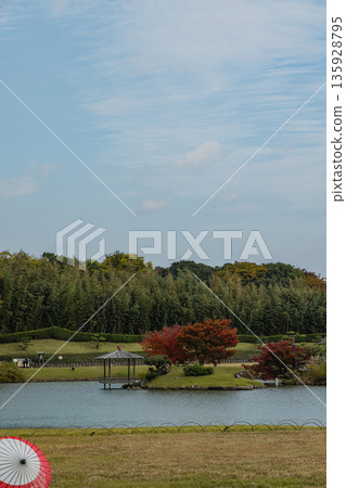 Scenery of the Japanese garden at Korakuen in Kita-ku, Okayama City, Okayama Prefecture, Japan 135928795