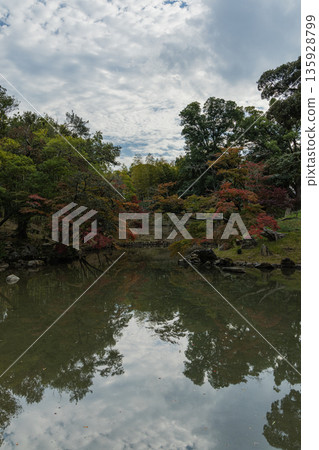 Flower pond and autumn leaves in the Japanese garden of Korakuen, Kita-ku, Okayama City, Okayama Prefecture, Japan Flower pond and autumn leaves in the Japanese garden of Korakuen, Kita-ku, Okayama City, Okayama Prefecture, Japan 135928799