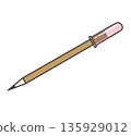 一支棕色鉛筆，粉紅色筆蓋的插圖 135929012