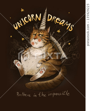 Chubby Cat with Unicorn Horn Chubby Cat with Unicorn Horn 135929223