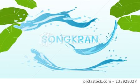 Songkran Thai New Year Water Festival Splash Vibrant flowers and joyful. For ads, web design, marketing. Vector illustration. 135929327