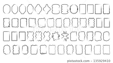 Set of monochrome black wavy frames. Mixed rectangle labels and soft borders for text highlights, title blocks minimal Set of monochrome black wavy frames. Mixed rectangle labels and soft borders for text highlights, title blocks minimal 135929410