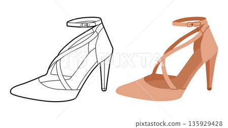 Nude ankle strap stiletto shoe women flat plus line set. Strappy dress sandal shoe for date night, fashion look. Nude ankle strap stiletto shoe women flat plus line set. Strappy dress sandal shoe for date night, fashion look. 135929428