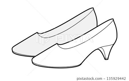 Kitten heel pump shoe women sketch pair. Closed toe dress shoe for office, dinner, everyday smart outfit. Technical 135929442