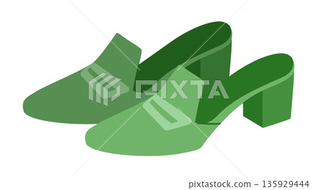 Green loafer mule shoe women flat pair. Slip on block heel shoe for modern office, brunch, city stroll Technical fashion 135929444