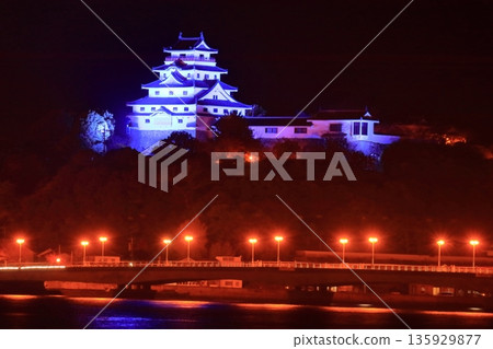 唐津城天守閣和舞鶴橋的夜景（佐賀縣唐津市） 135929877