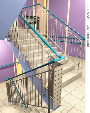 Staircase interior in blue and purple tones Staircase interior in blue and purple tones 135929902
