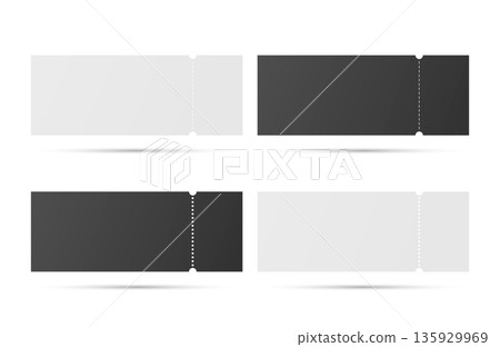 Vector Perforated Ticket Stub Template Set. Blank Admission and Event Tickets for Cinema, Theater, Concert, Festival, Raffle. Voucher and Coupon. Black and White Tear-Off Design, Isolated, Front View Vector Perforated Ticket Stub Template Set. Blank Admission and Event Tickets for Cinema, Theater, Concert, Festival, Raffle. Voucher and Coupon. Black and White Tear-Off Design, Isolated, Front View 135929969