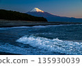 Red Fuji and waves seen from Miho no Matsubara 135930039