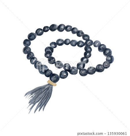 Prayer rope watercolor illustration isolated on white. Perfect for Christian design, church graphics, devotional layouts and contemplative content. Devotion, faith and spiritual practice during Lent Prayer rope watercolor illustration isolated on white. Perfect for Christian design, church graphics, devotional layouts and contemplative content. Devotion, faith and spiritual practice during Lent 135930061