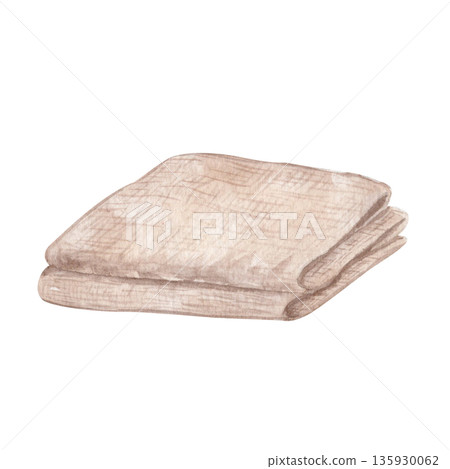 Folded linen cloth watercolor illustration isolated on white ideal for Christian design, church layouts, sermon slides, devotional materials and calm spiritual backgrounds. Simplicity, fasting season Folded linen cloth watercolor illustration isolated on white ideal for Christian design, church layouts, sermon slides, devotional materials and calm spiritual backgrounds. Simplicity, fasting season 135930062