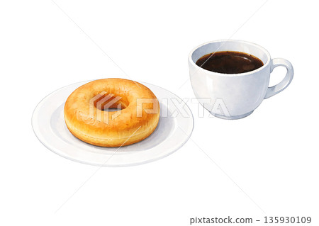 Simple cafe time illustration of donuts and coffee Simple cafe time illustration of donuts and coffee 135930109